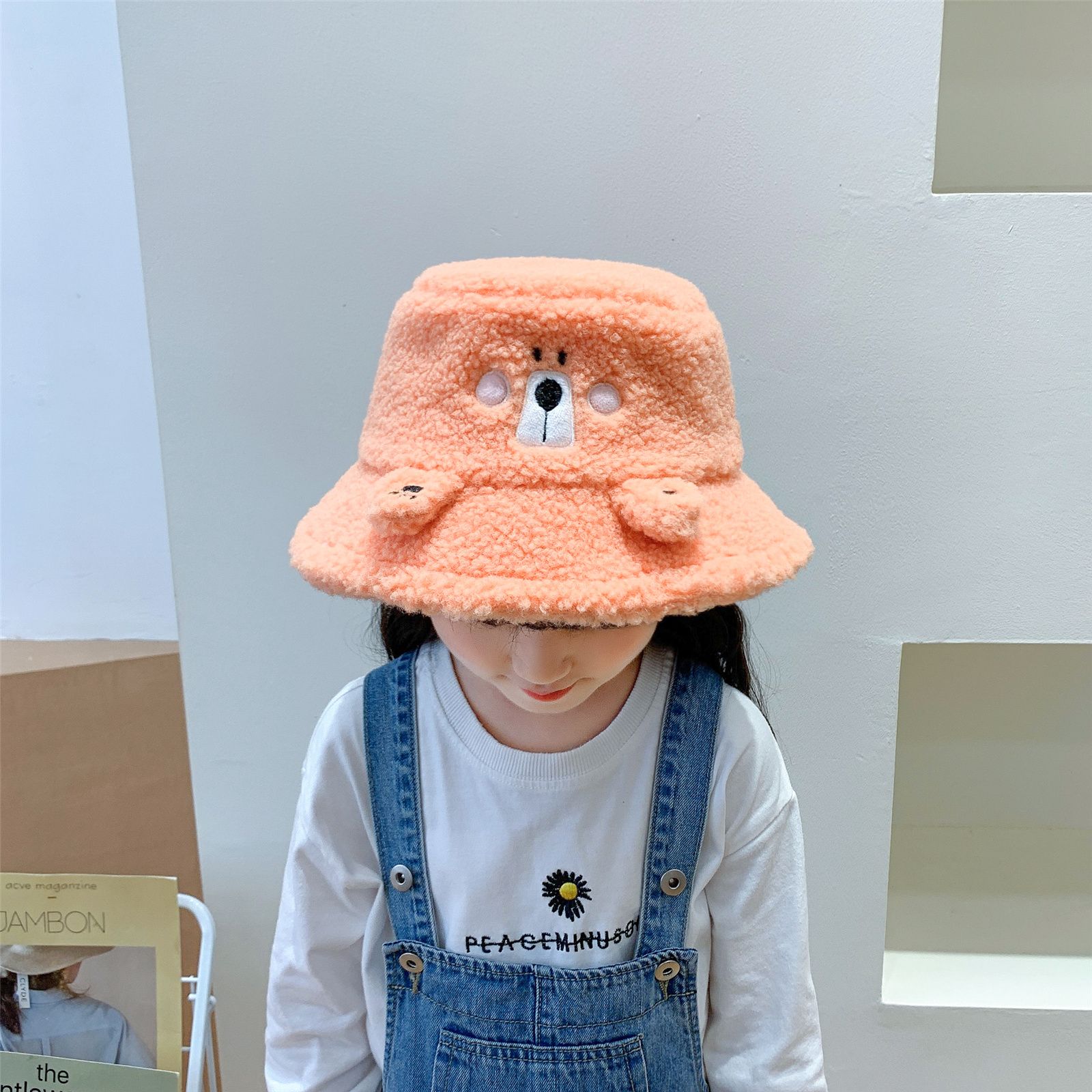 Girl's basin hat winter winter warm lamb cashmere baby hat Korean version of chao Rainbow flat brim with velvet children fisherman hat thumbnail