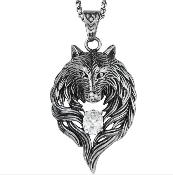 Wolf head stainless steel pendant Animal Pendant men's punk retro necklace thumbnail