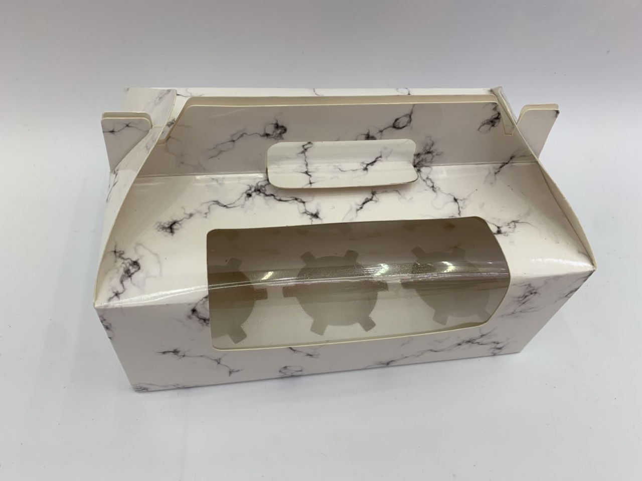 六颗装手提蛋挞盒大理石白色牛皮色