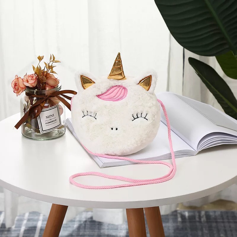 unicorn独角兽毛毛斜挎包产品图