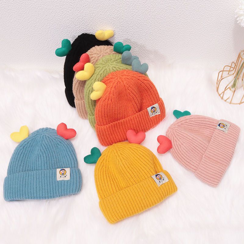 Baby hat Autumn and winter children's candy color double love knitting hat baby warm and thick wool hat thumbnail
