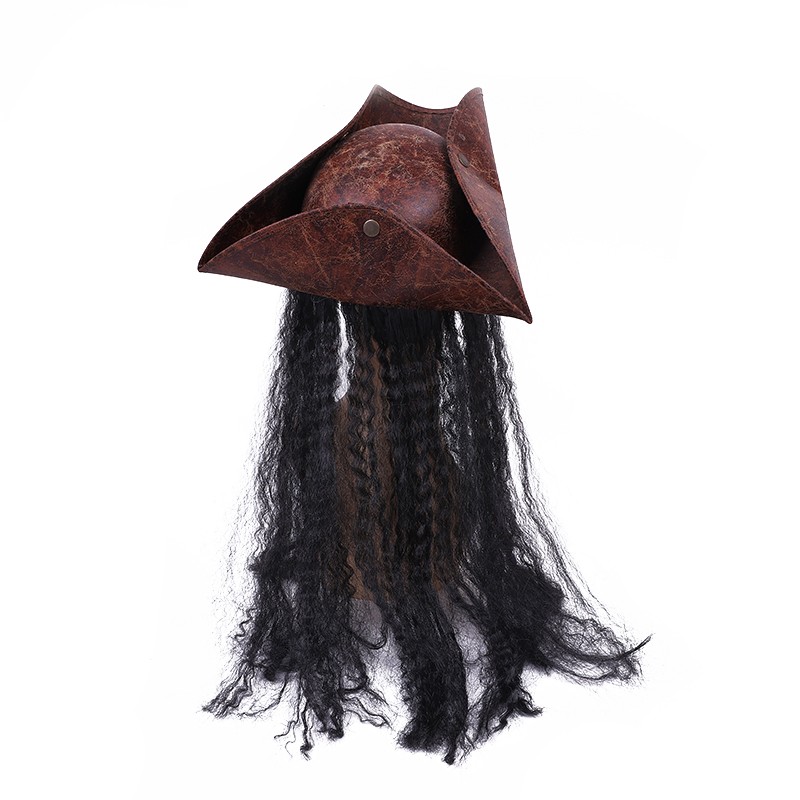 Leather pirate hat with wig, professional hat, wig with beads, pirate captain's hat pic 2