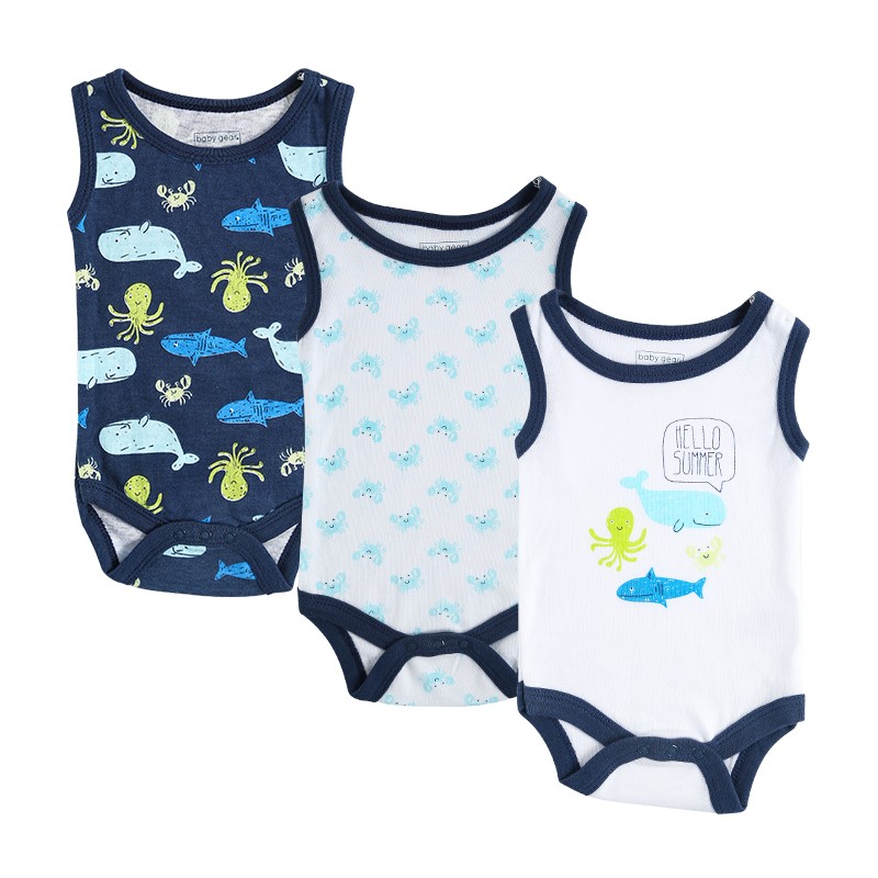 新款婴儿童无袖连体衣男款夏季背心三角哈衣新生儿包屁衣宝宝爬服详情图2