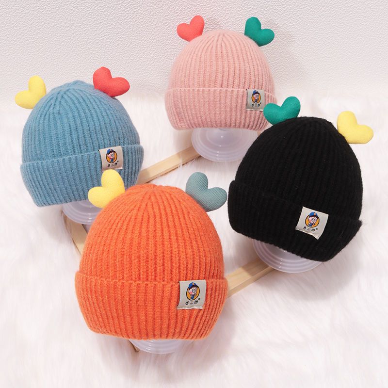Baby hat Autumn and winter super cute children candy color double love knitted baby hat warm and thick wool hat thumbnail
