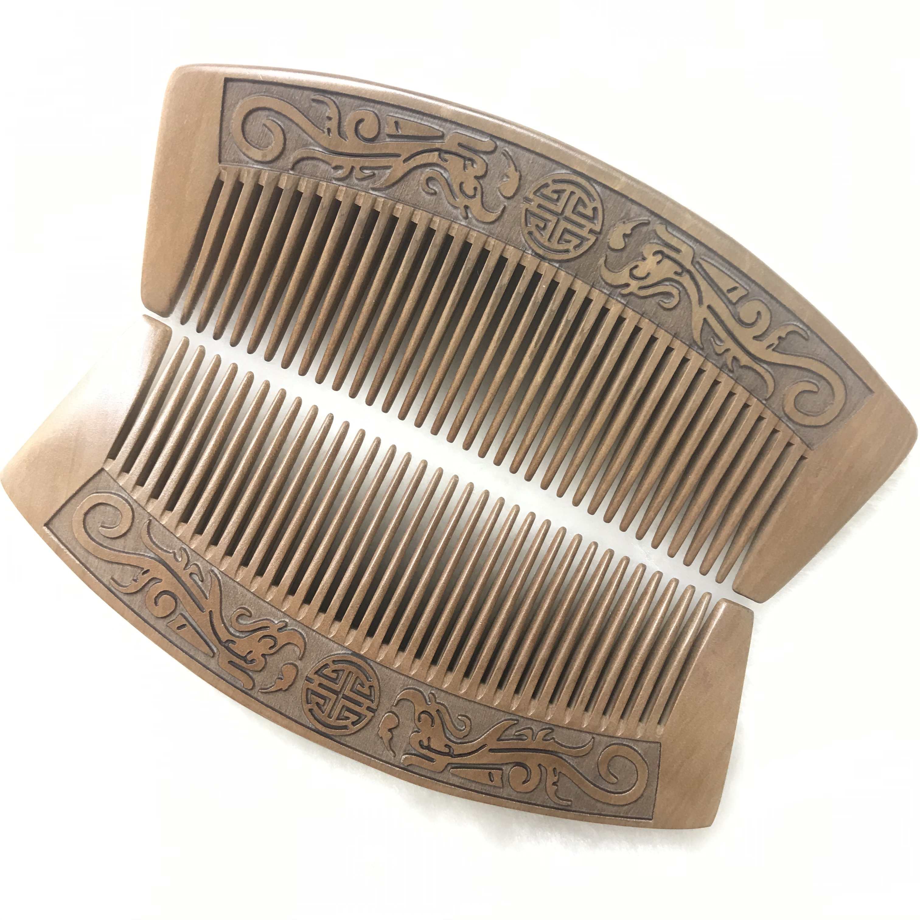 Factory direct sales of natural peach wood combs, double-sided engraved hand-combed combs, customizable logo moon-shaped combs. Specific dimensions are in the video detail image 3