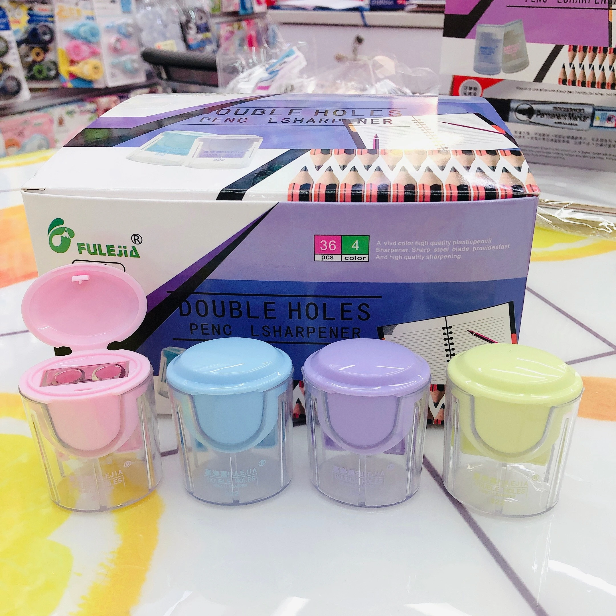 Fulejia 322 Double-hole macaron color Series Public funds pencil sharpeners student prizes detail image 2