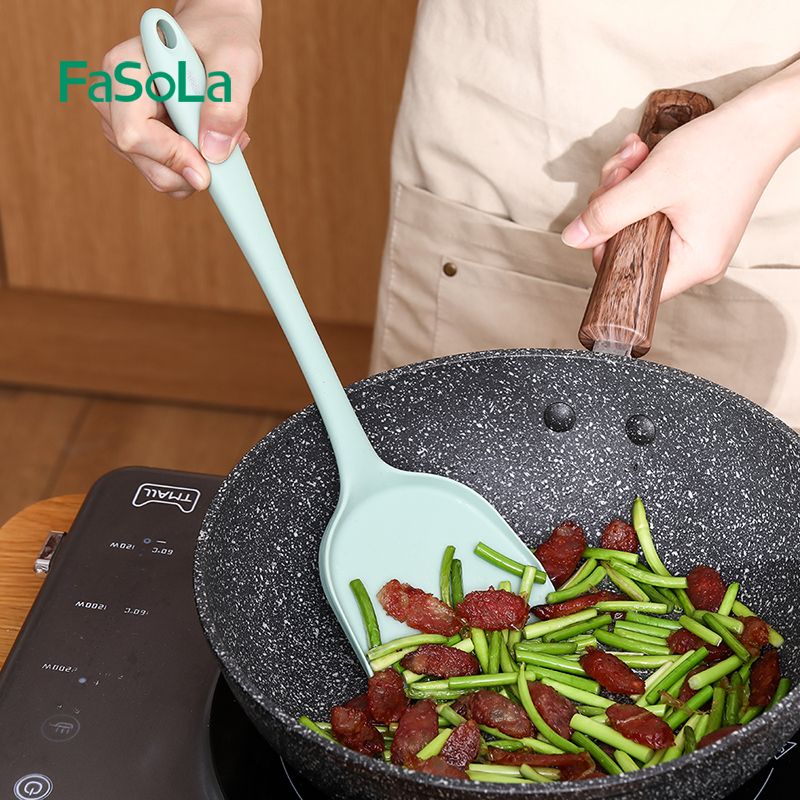 Silicone spatula, soup spoon, non-stick pan, cooking spatula, spatula and soup spoon set, household kitchenware set (spatula)