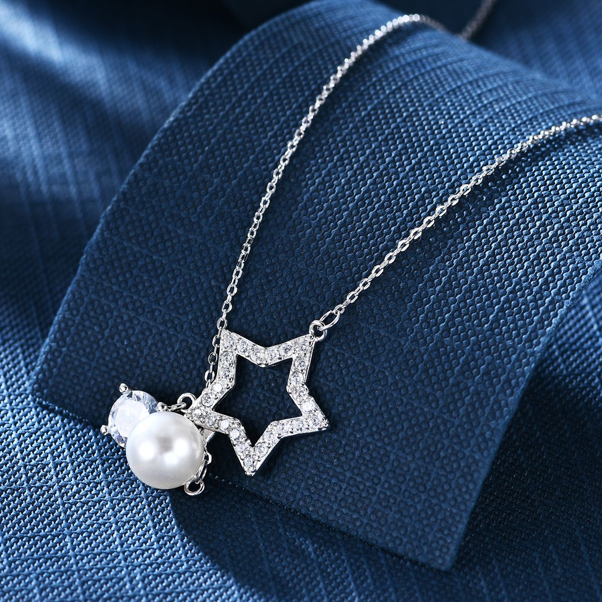 Anton Head Wolf S925 sterling silver necklace, Korean InS-style star pearl necklace