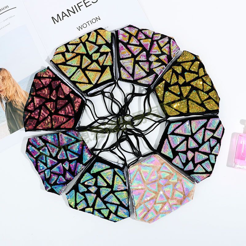 可放过滤片时尚刺绣亮片口罩秋冬款防尘透气口罩可水洗纯棉布口罩【外贸专供】