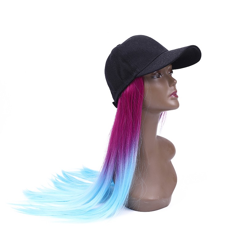 Double-color dyed high-temperature silk straight hair baseball caps, custom-made festival hats and wigs pic 1
