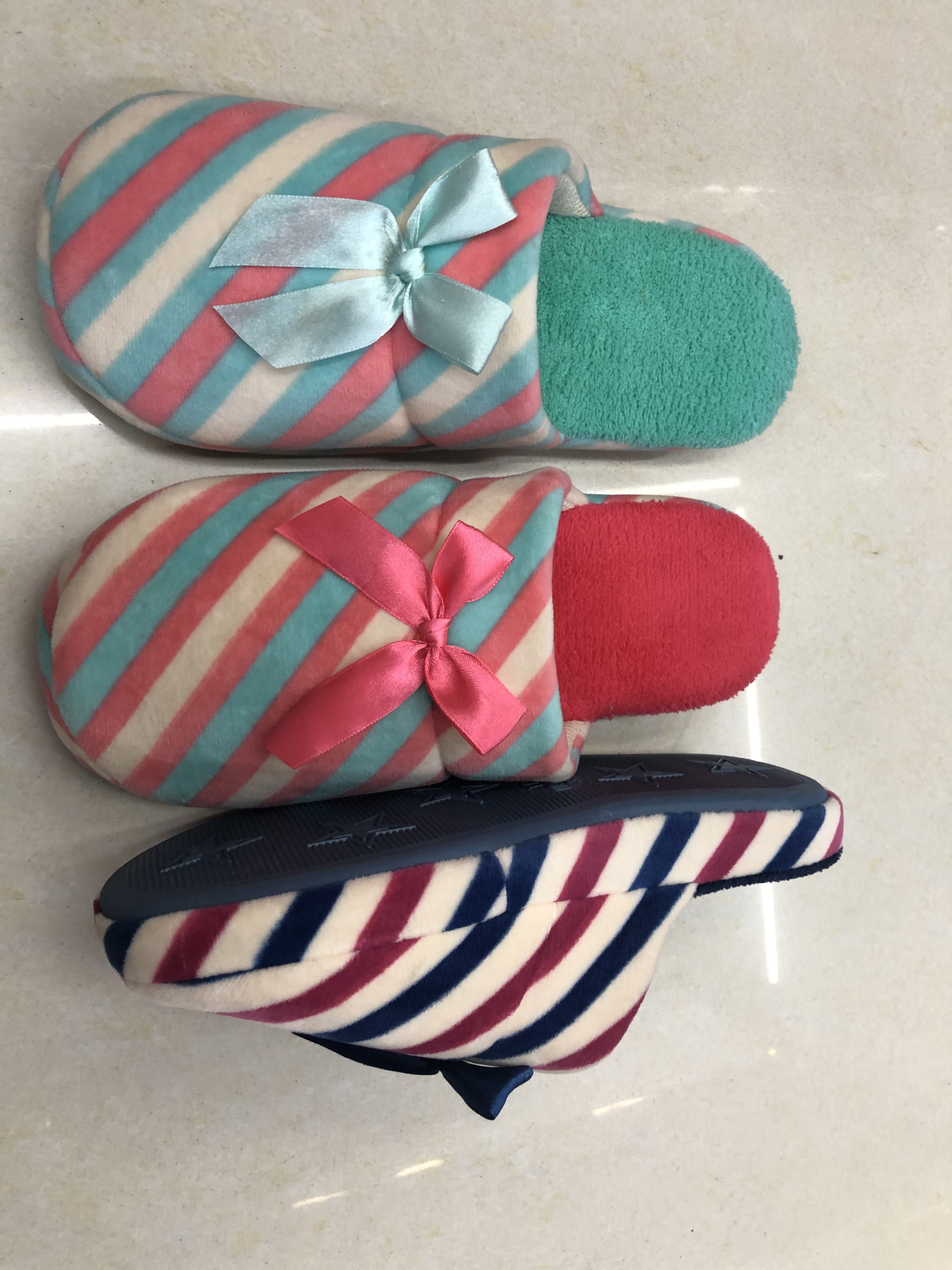 Hot-selling Korean-style striped bow women's cotton slippers detail image 3
