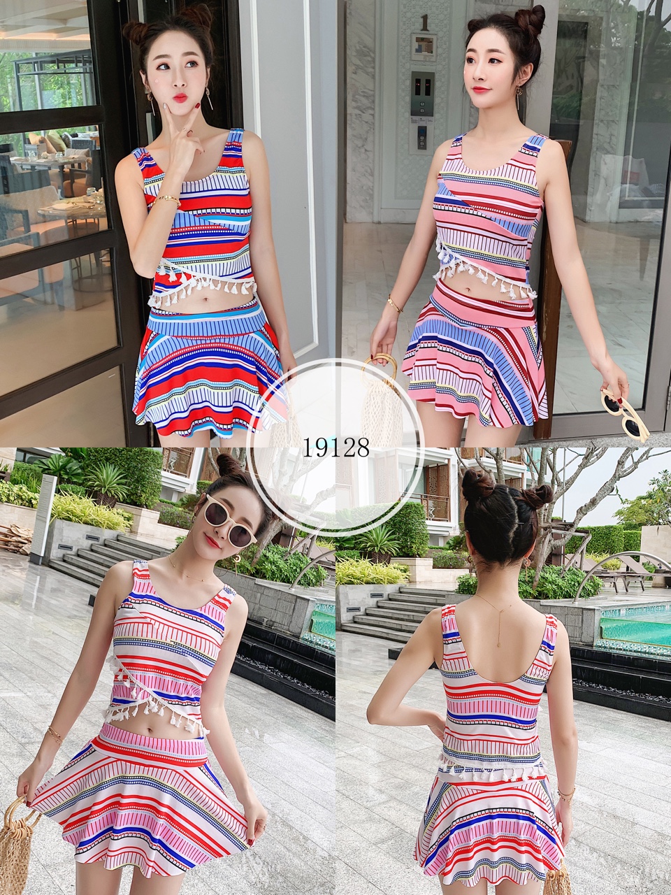 19128#民族风少女分体裙爆款粉色夕红大红三色特价促销：10元