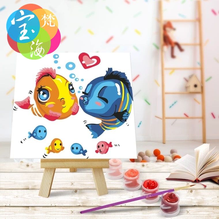 10*15CM digital oil painting children's DIY educational filling oil painting toy Cartoon Animation with easel MN0271