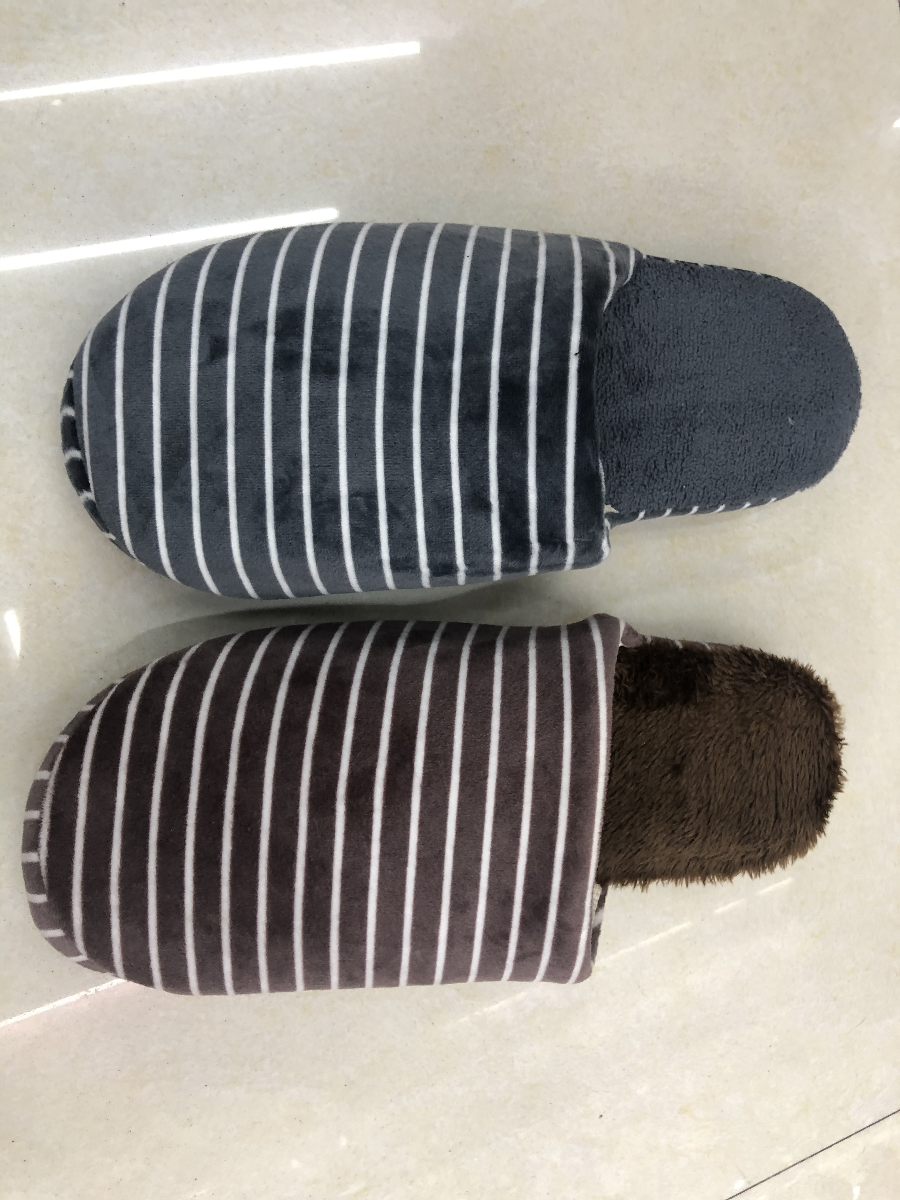 Best-selling striped men's cotton slippers for foreign trade and indoor couple cotton slippers details Picture