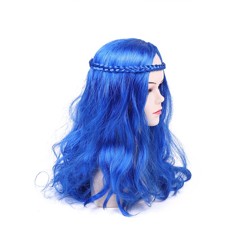 蓝色小辫子波浪发波浪假发外贸出口详情2