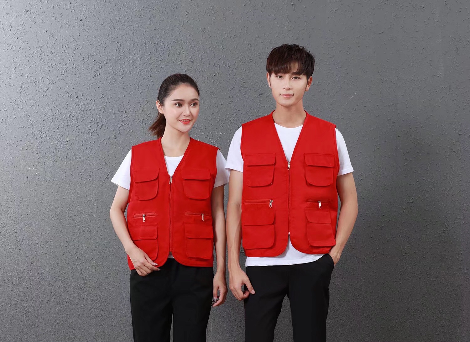 Multi-pocket work clothes, volunteer vests, custom-made printed express delivery advertisements, decoration projects, waistcoats, work vests for men and women detail image 1