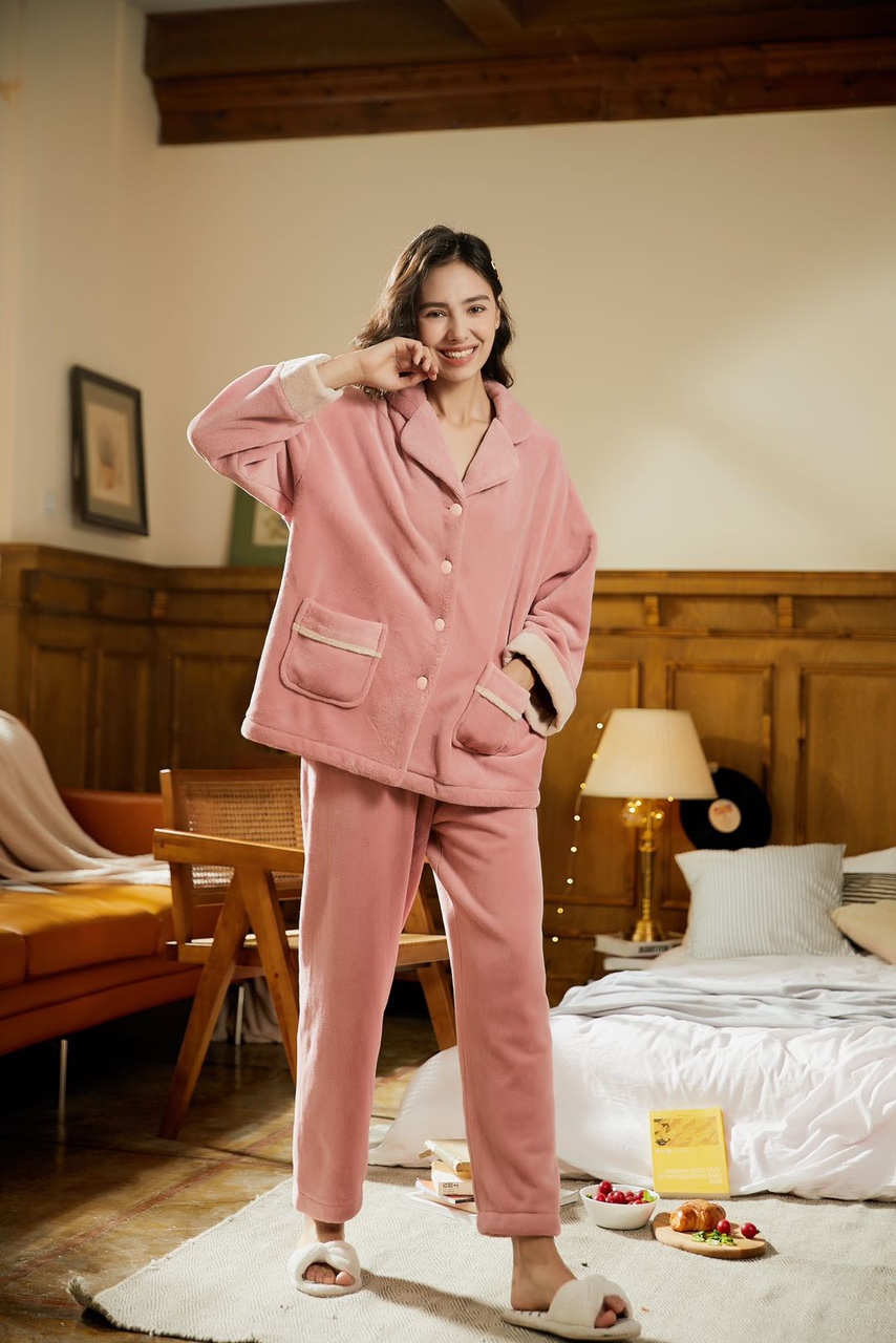 Autumn And Winter New Long-Sleeved Pajamas Women Three-Layer Cotton Cotton Women Air Layer Set Winter Warm Home Wear
