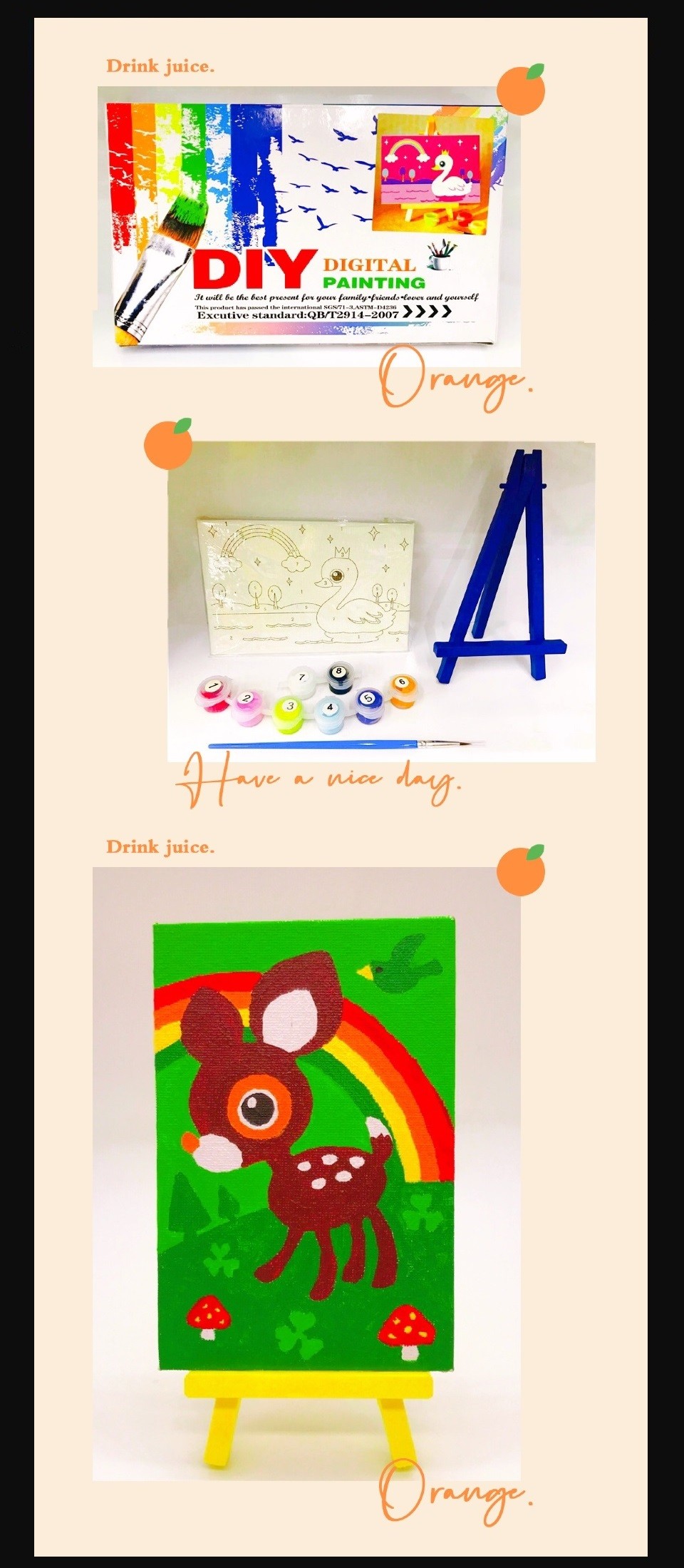 10*15CM digital oil painting children's DIY educational filling oil painting toy Cartoon Animation with easel MN0273 detail image 3