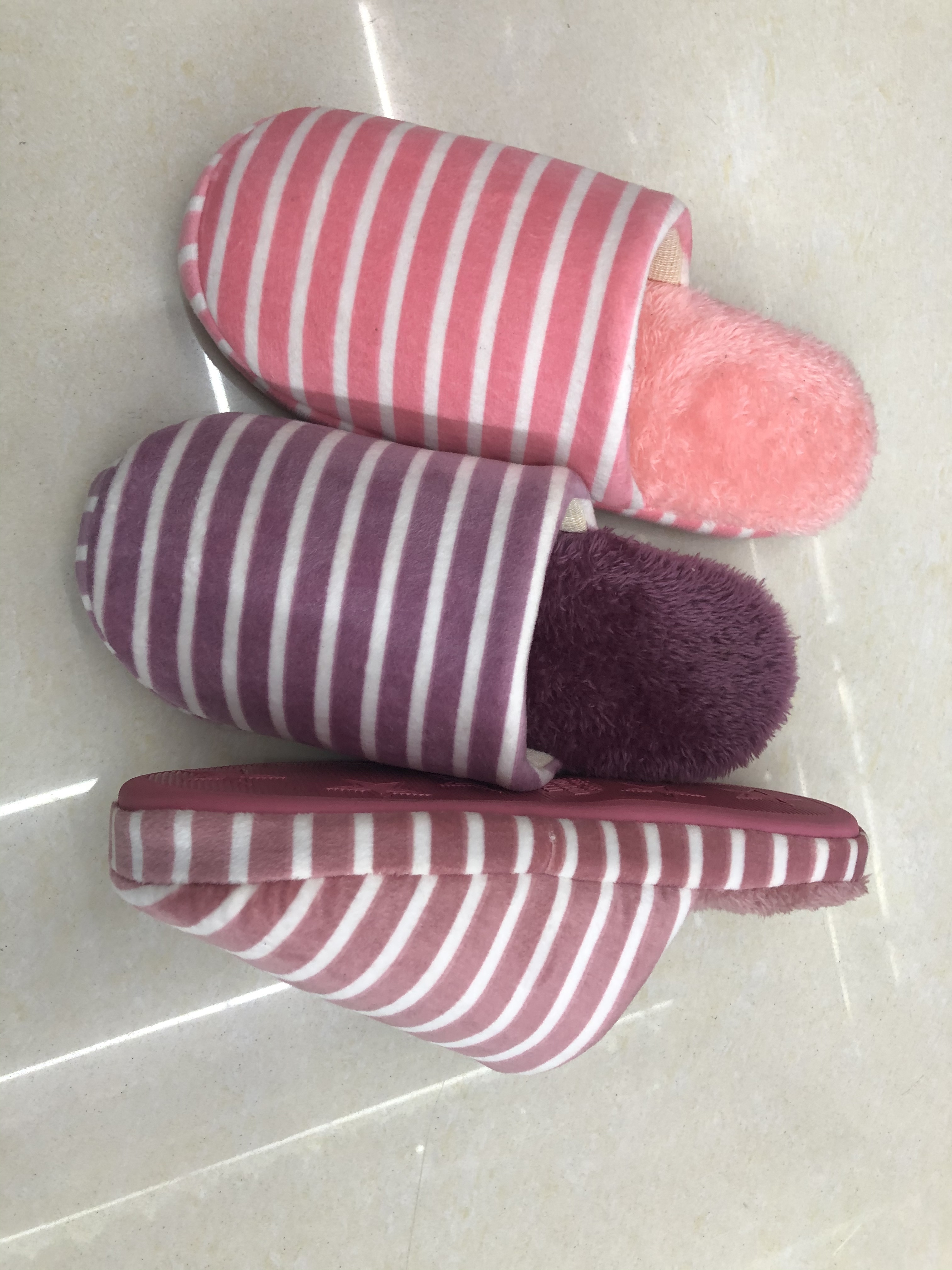 Striped plush slippers for women, indoor home slippers for ladies Specification image