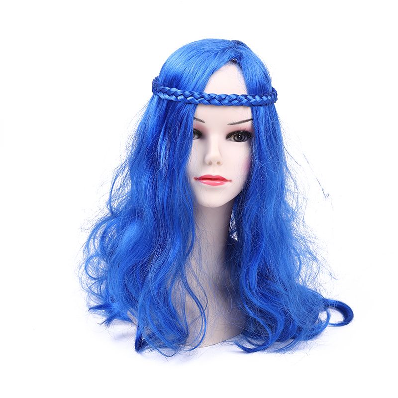 蓝色小辫子波浪发波浪假发外贸出口图