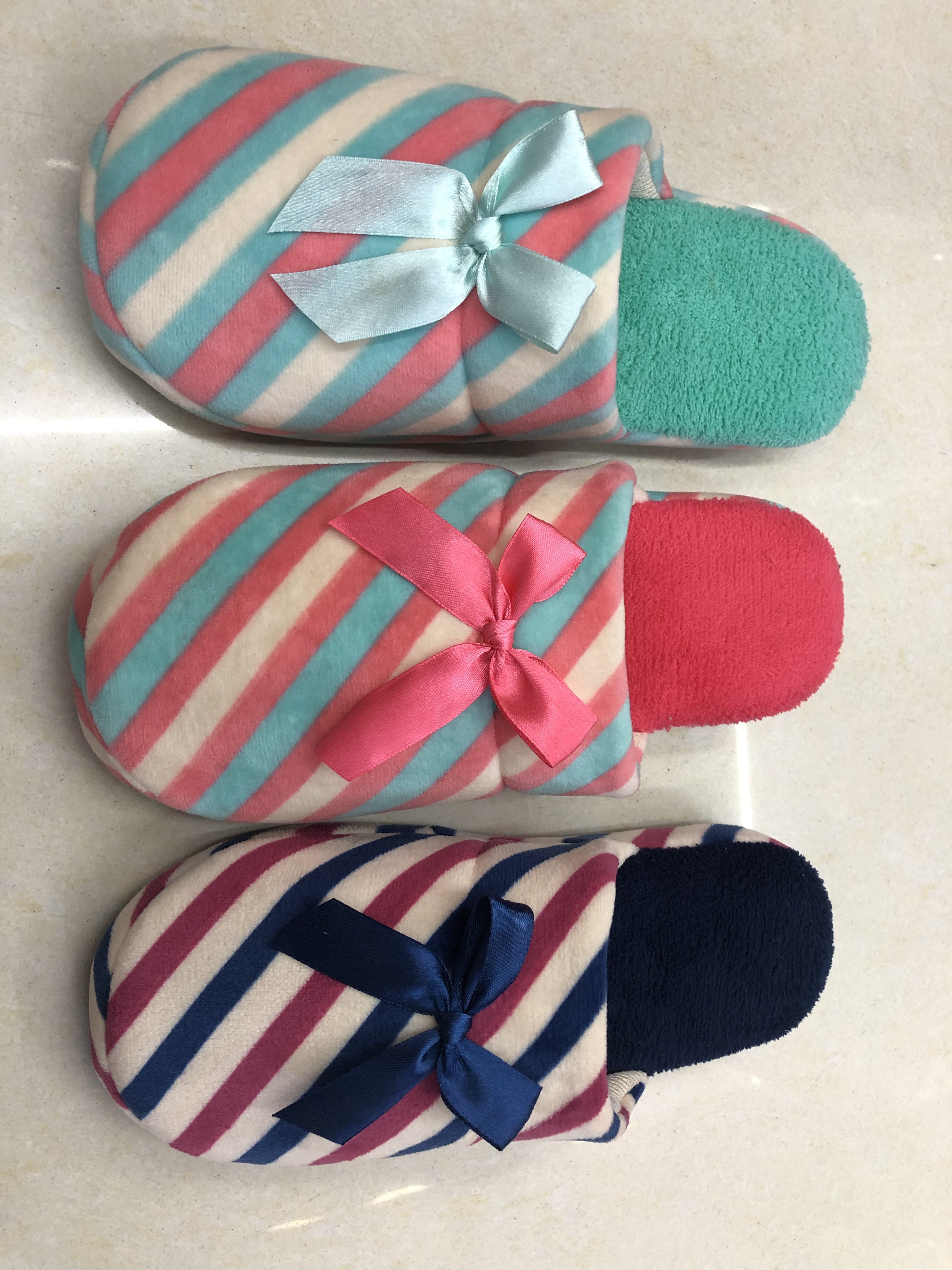Hot-selling Korean-style striped bow women's cotton slippers detail image 1