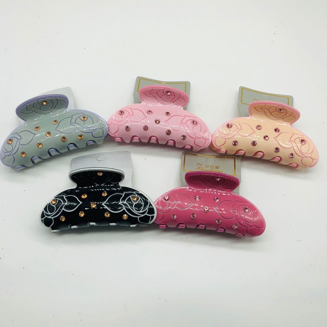In stock: 9cm acrylic gripper, hair clip, powerful spring screw hair accessory, shower clip with carved dot drill detail image 1