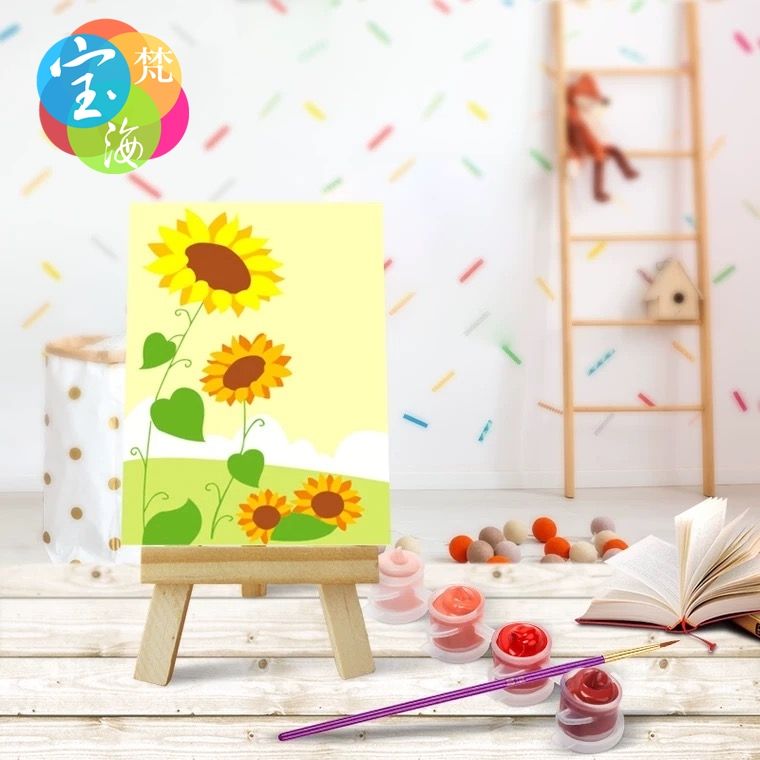 10*15CM digital oil painting children's DIY educational filling oil painting toy Cartoon Animation with easel MN0046