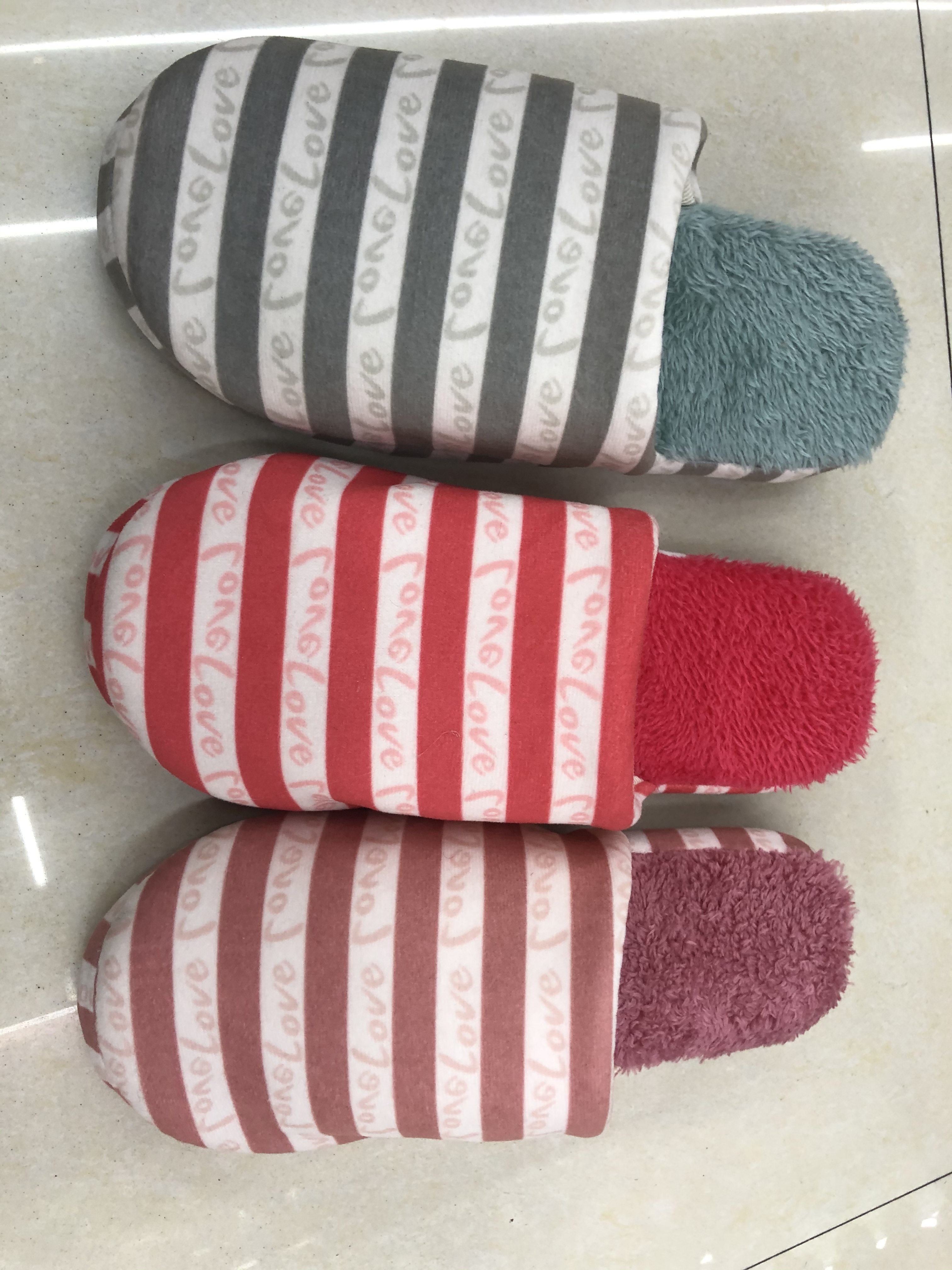 The best-selling indoor cotton slippers with the stripes and letters "love" for foreign trade exports details Picture