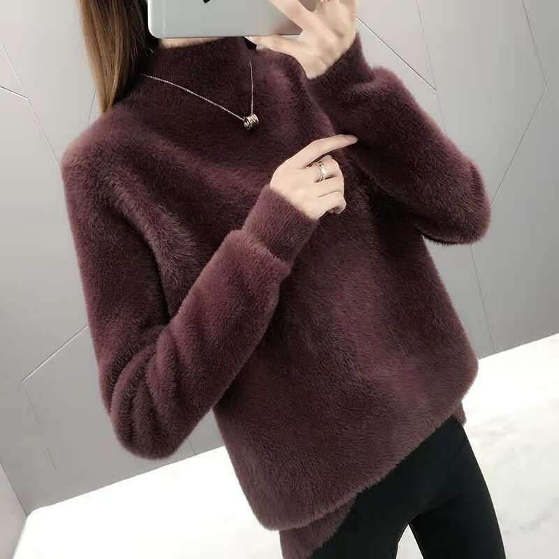 Semi-high collar glossy mink fleece details Picture