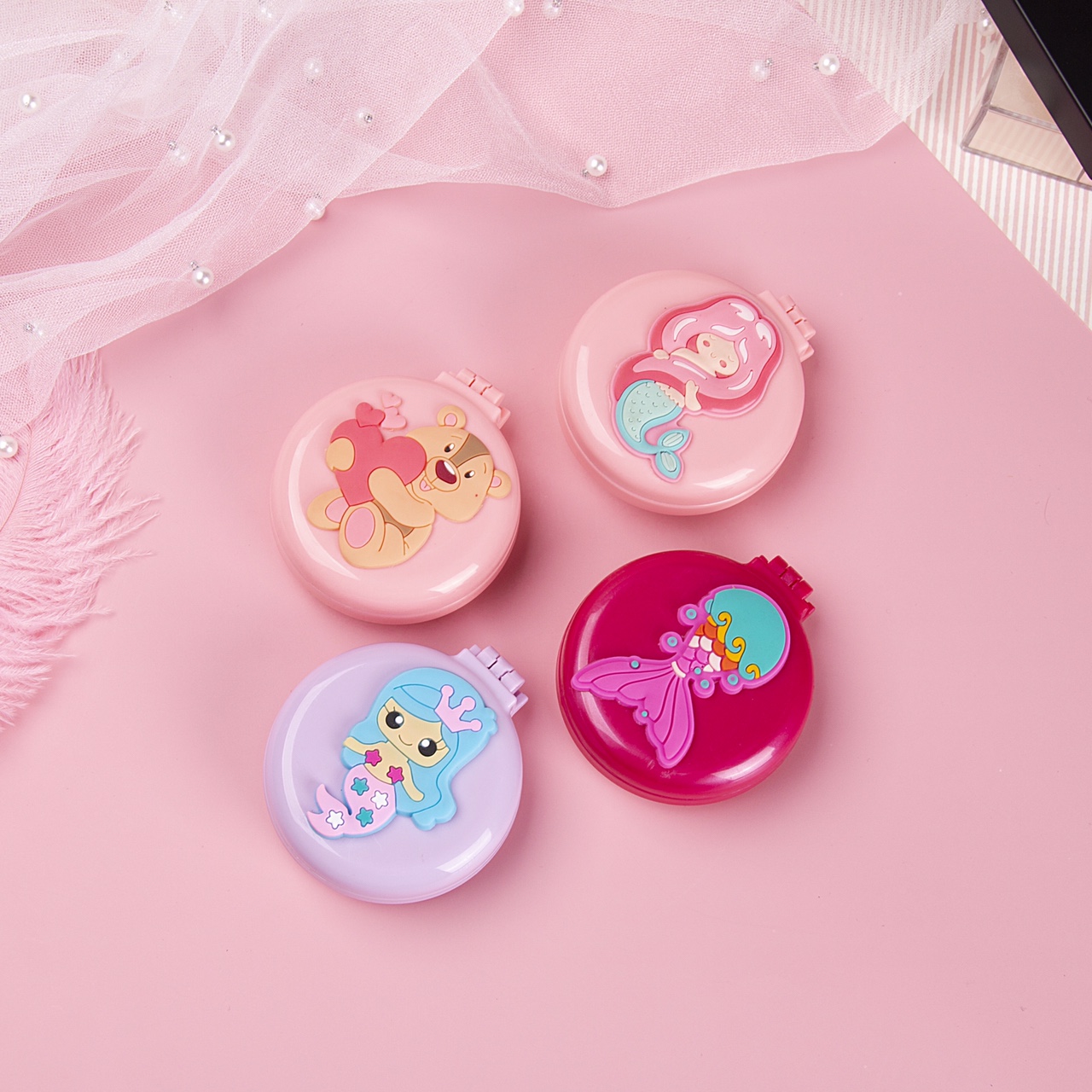 卡通儿童贴皮折叠镜梳，卡通梳子，儿童梳子，收纳梳，可爱梳子，折叠梳