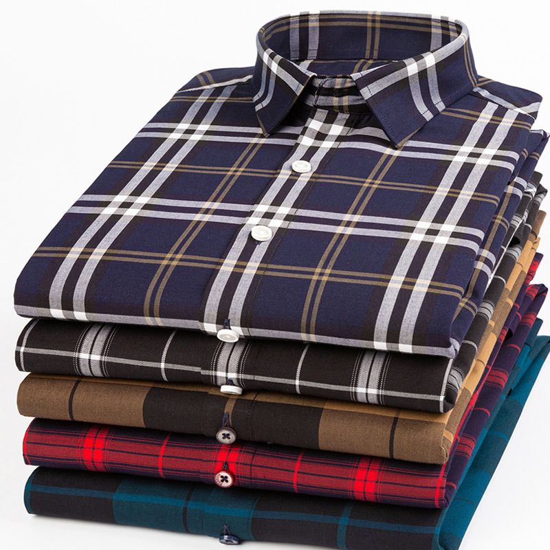 Spring and Autumn large-sized pure cotton Oxford fabric checked shirt for men, new business casual long-sleeved shirt, all-cotton no-iron inch shirt