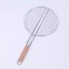 Grilled fish net with round natural wood handle outdoor barbecue with round hamburger sausage corn barbecue net rack thumbnail