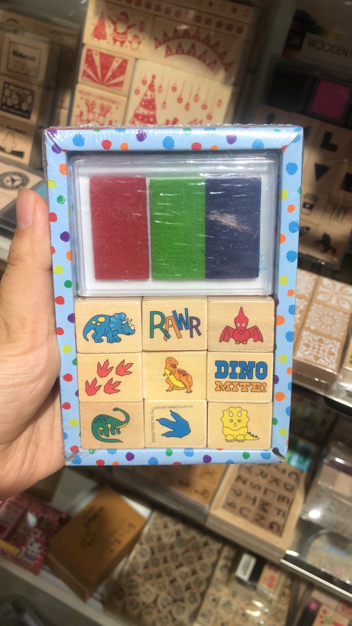 卡通恐龙系列木质印章套装 带印台系列