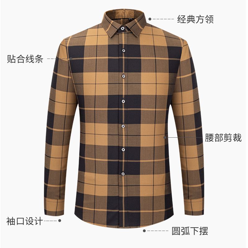 Spring and Autumn large-sized pure cotton Oxford fabric checked shirt for men, new business casual long-sleeved shirt, all-cotton no-iron inch shirt Specification image