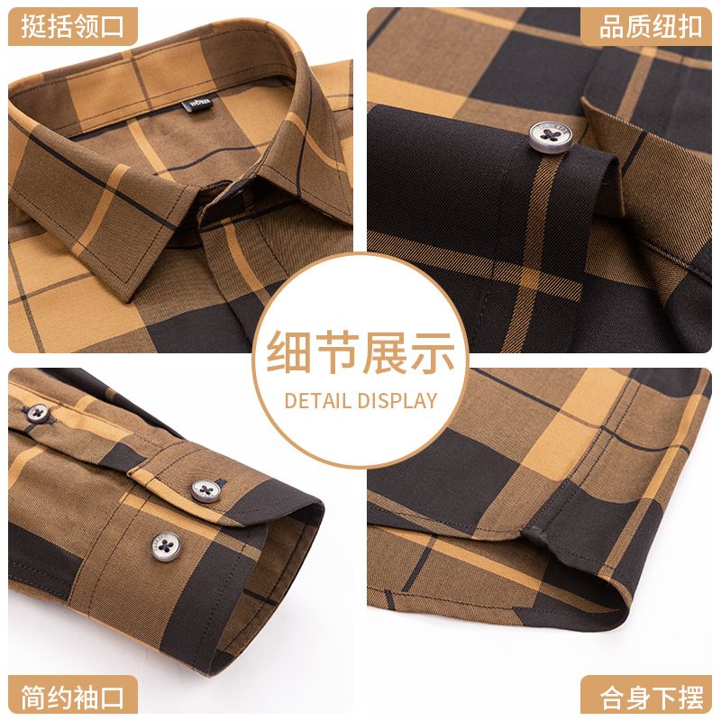 Spring and Autumn large-sized pure cotton Oxford fabric checked shirt for men, new business casual long-sleeved shirt, all-cotton no-iron inch shirt Item Picture