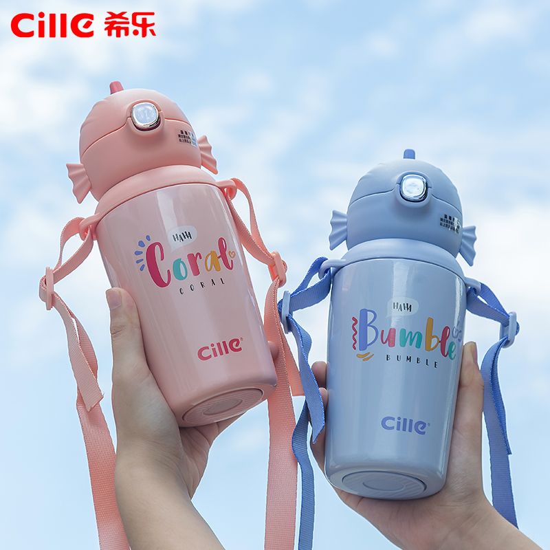 希乐儿童保温杯带吸管女宝宝水壶幼儿园小学生水杯防摔便携杯子产品图