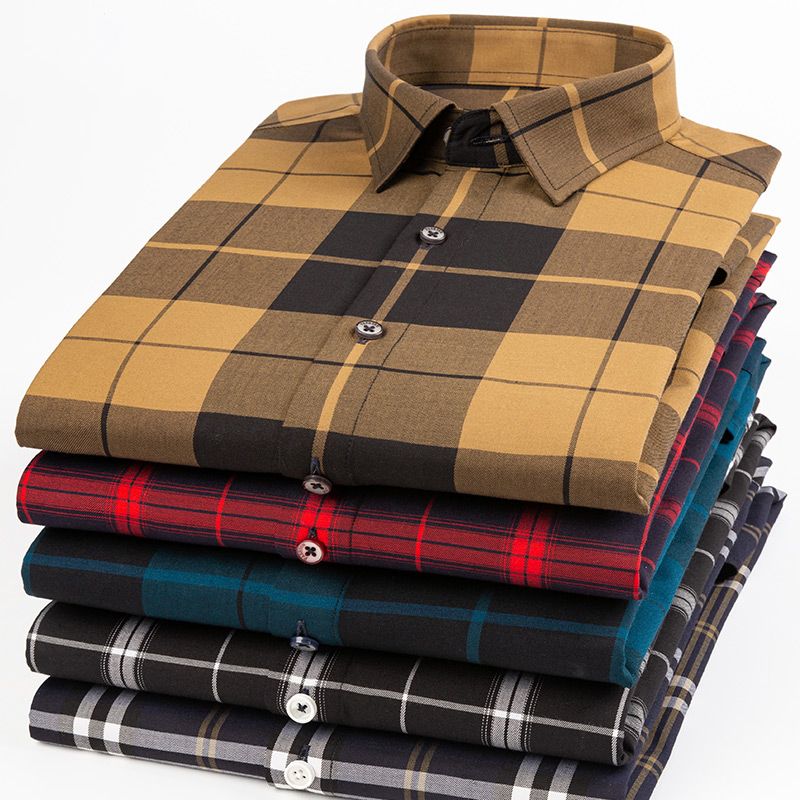 Spring and Autumn large-sized pure cotton Oxford fabric checked shirt for men, new business casual long-sleeved shirt, all-cotton no-iron inch shirt details Picture