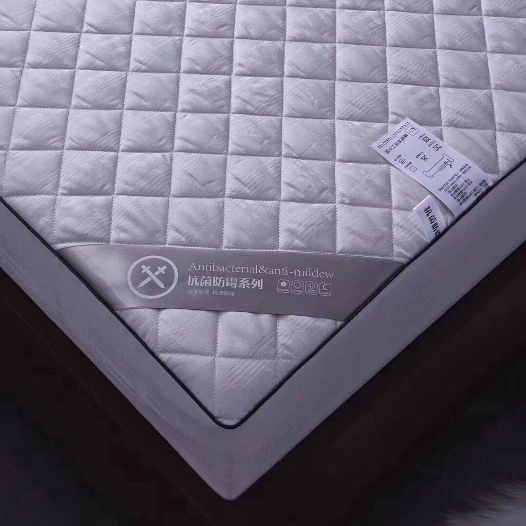 全棉水洗棉床笠单件纯棉加厚夹棉床罩床套防滑固定床垫保护套白底实物图