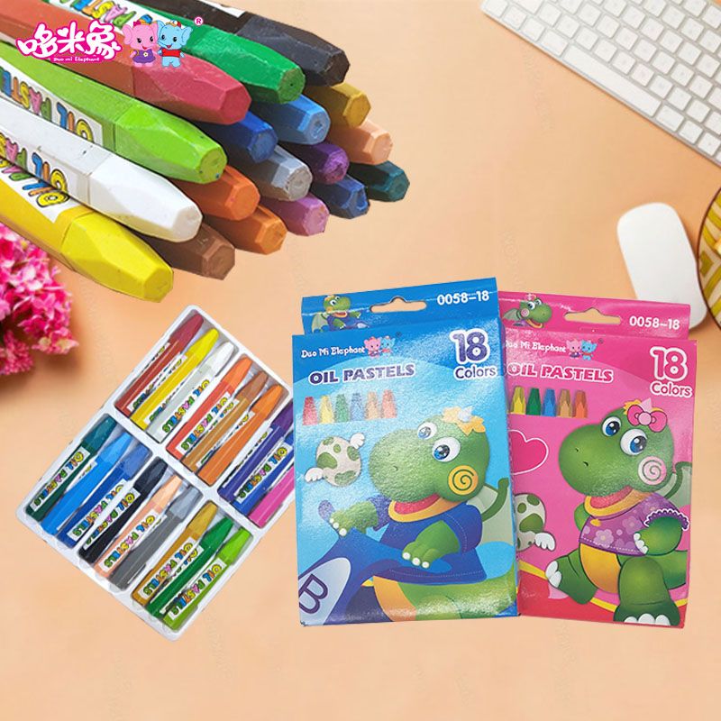 宝贝龙六角形油画棒18色安全丝滑学生幼儿绘画蜡笔可水洗批发定制