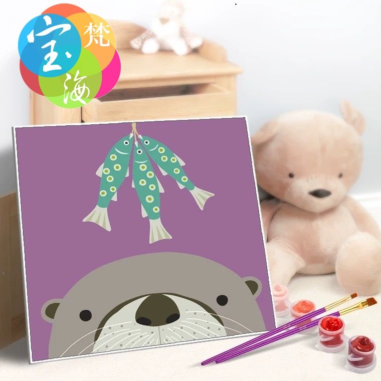 宝海梵diy数字油画 动漫卡通儿童房手绘数码装饰画2020动物连连看HF0017