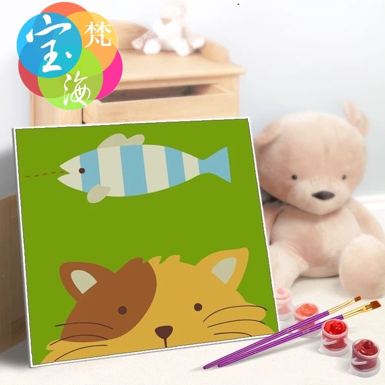 宝海梵diy数字油画 动漫卡通儿童房手绘数码装饰画2525动物连连看HF0006