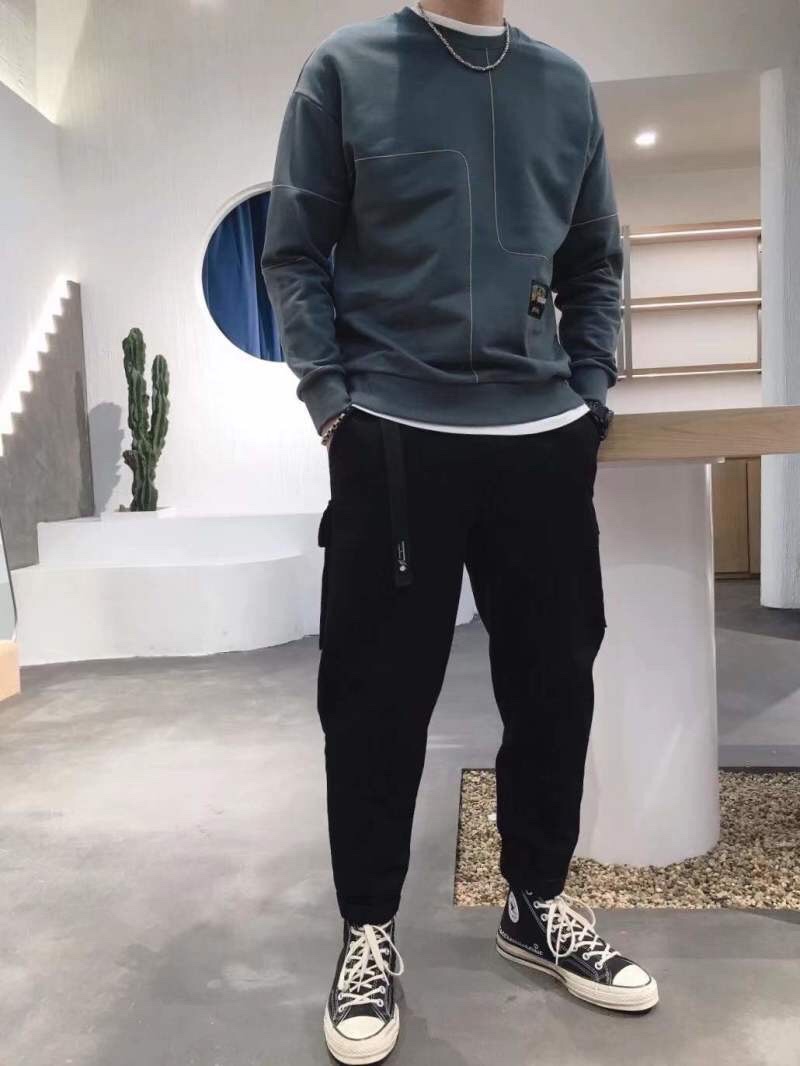 🆕秋冬100%纯棉韩版原创简约线条圆领宽松休闲卫衣厚版