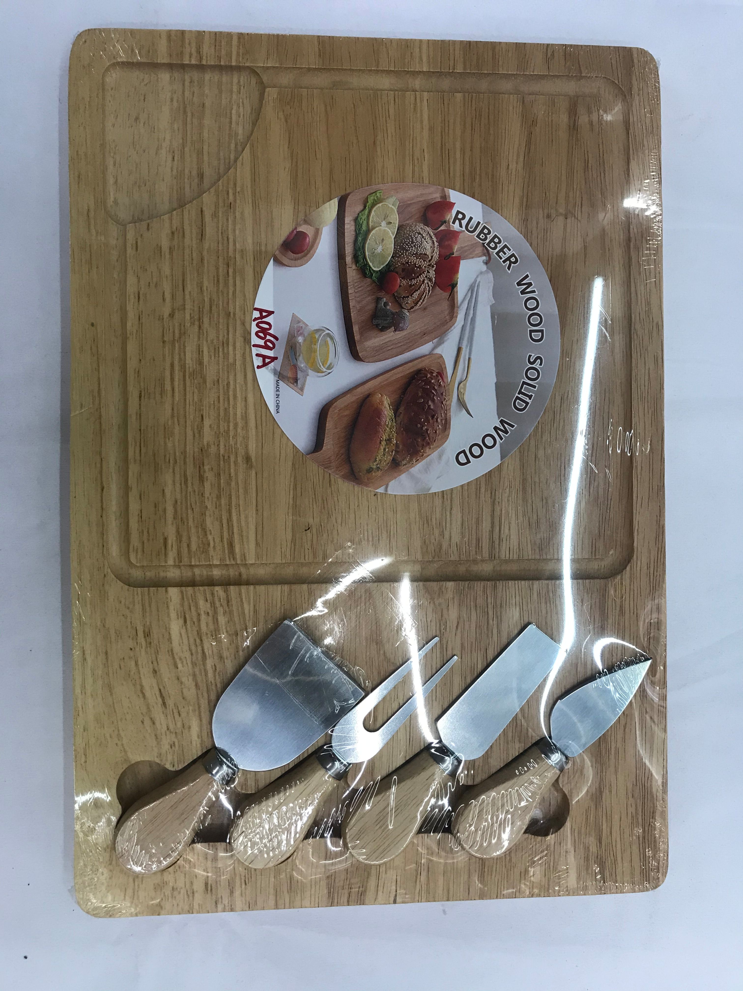 A069A砧板菜板套装简约砧板橡胶木套装芝士奶酪水果黄油刀板