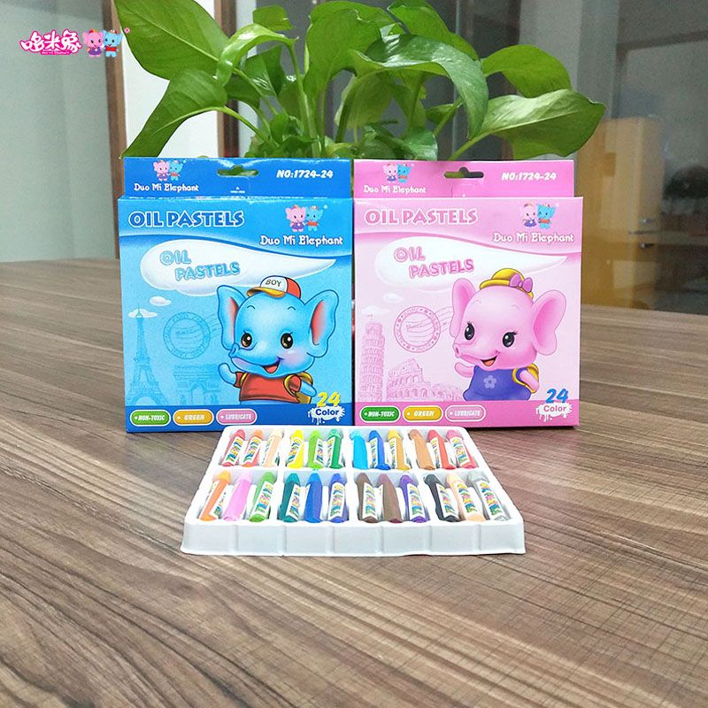 哆米象24色油画棒彩盒装蜡笔儿童绘画涂鸦美术画笔可水洗现货批发