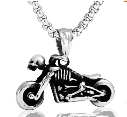 2026 European and American fashion motorcycle Pendant necklace, Skull motorcycle pendant, titanium steel men's necklace, motorcycle necklace men's pendant detail image 1