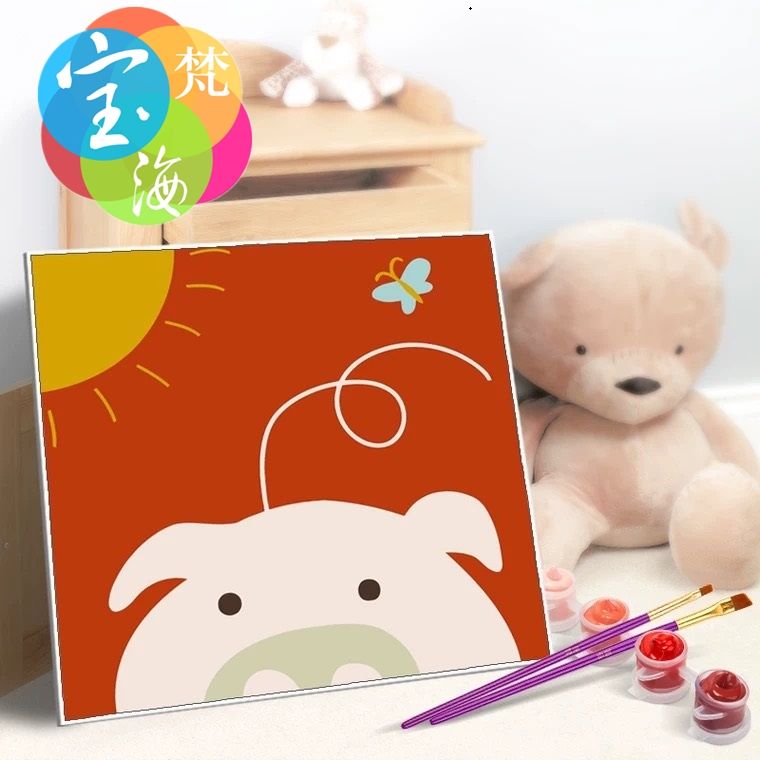 宝海梵diy数字油画 动漫卡通儿童房手绘数码装饰画2020动物连连看HF0011