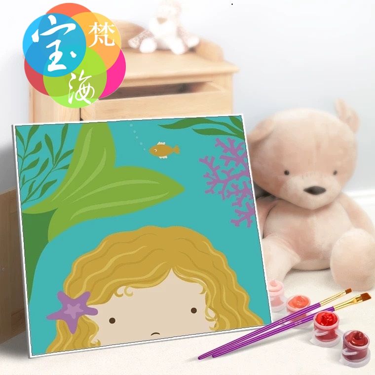 宝海梵diy数字油画 动漫卡通儿童房手绘数码装饰画4040动物连连看HF0051