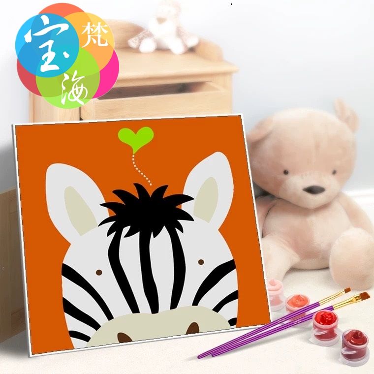 宝海梵diy数字油画 动漫卡通儿童房手绘数码装饰画2020动物连连看HF0019