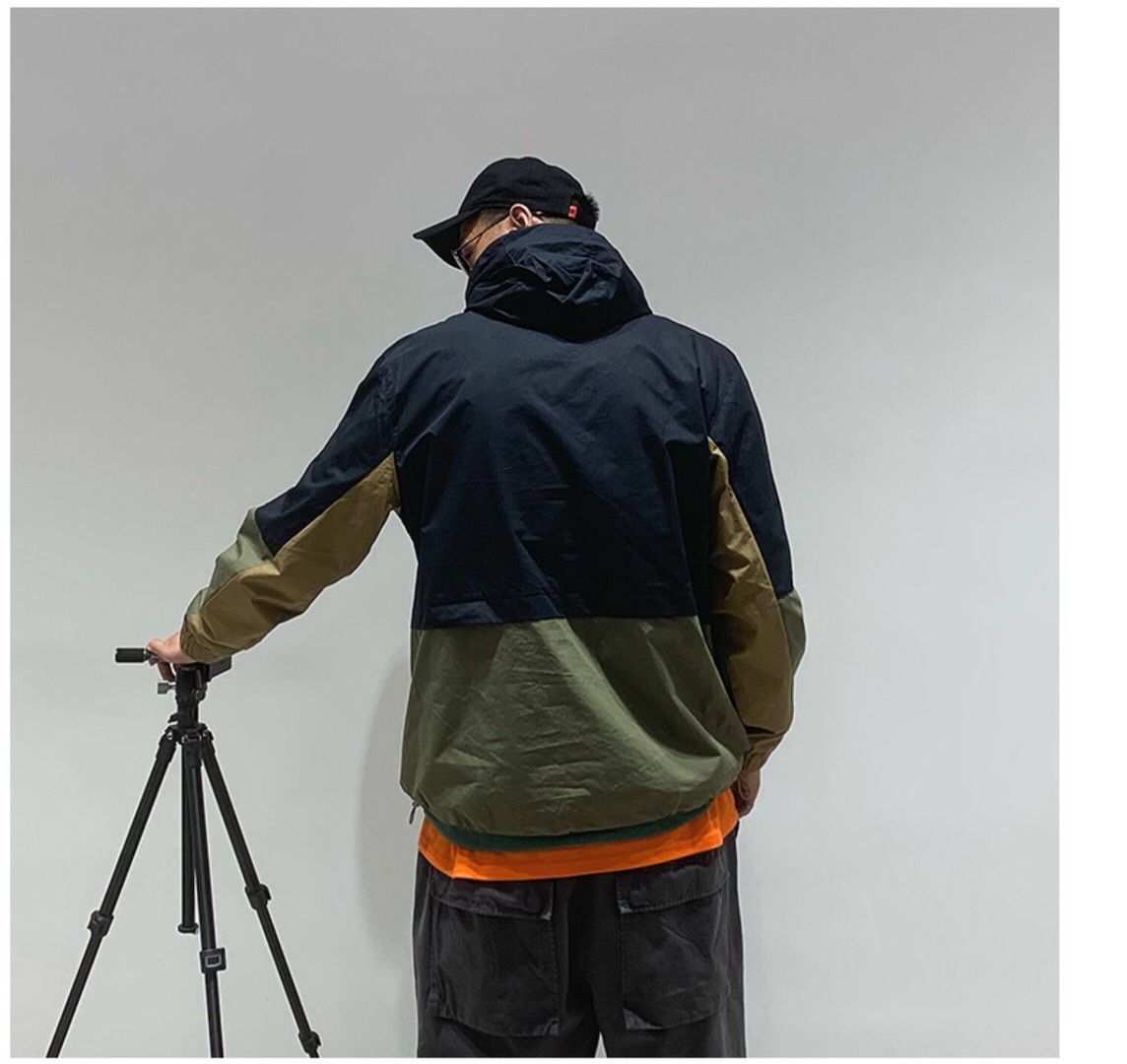 🆕 Original Trend Fashion Autumn New Men's Jumper Jacket American Casual Loose Hooded Patchwork Outerwear Jacket Tide Monochrome Spot 😊 Application Scenario