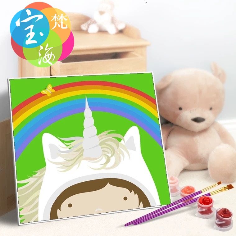 宝海梵diy数字油画 动漫卡通儿童房手绘数码装饰画3030动物连连看HF0053